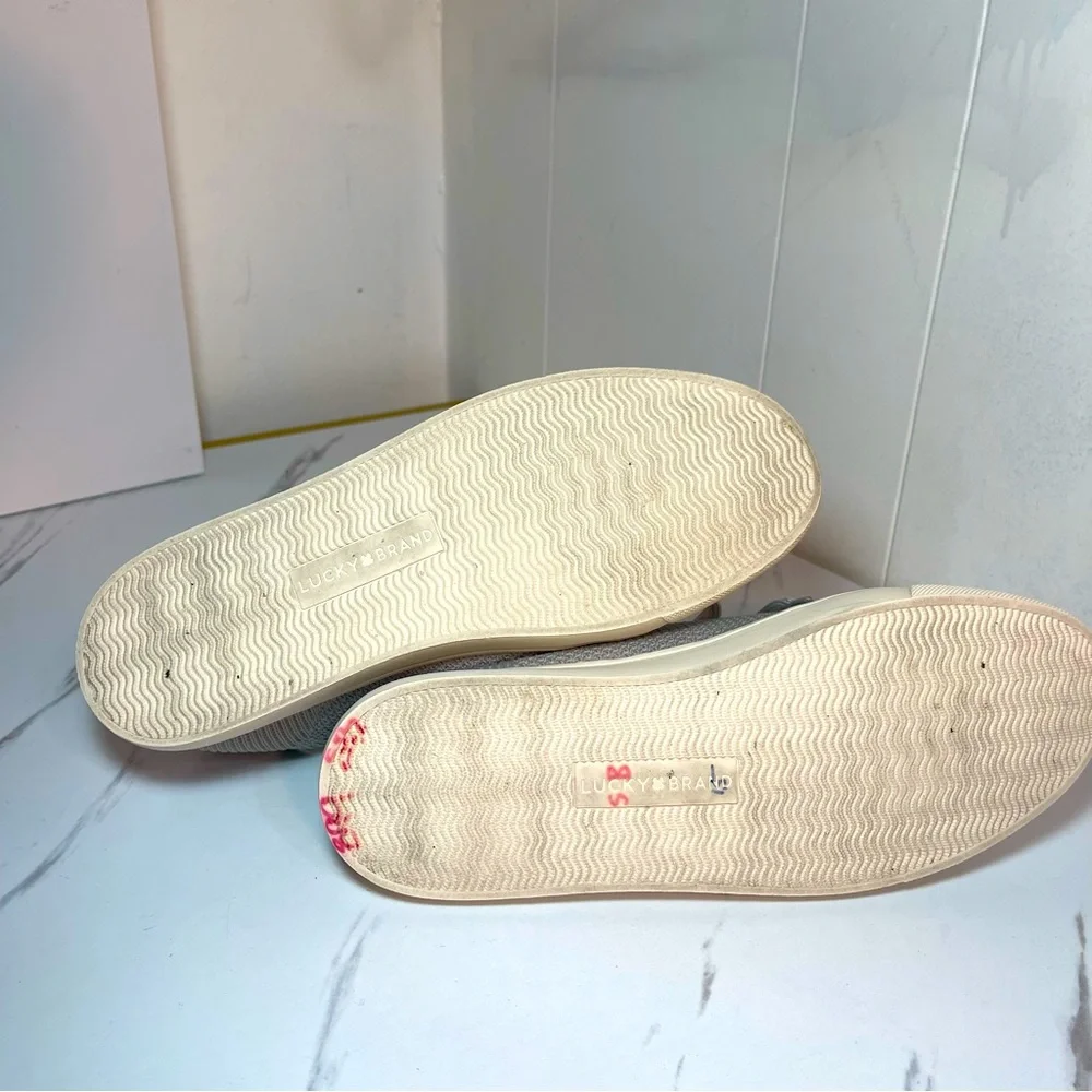 Lucky Brand Laddix Women's Sz 8.5 Shoes Beige Knit Ribbed Casual Lace Up Sneaker
